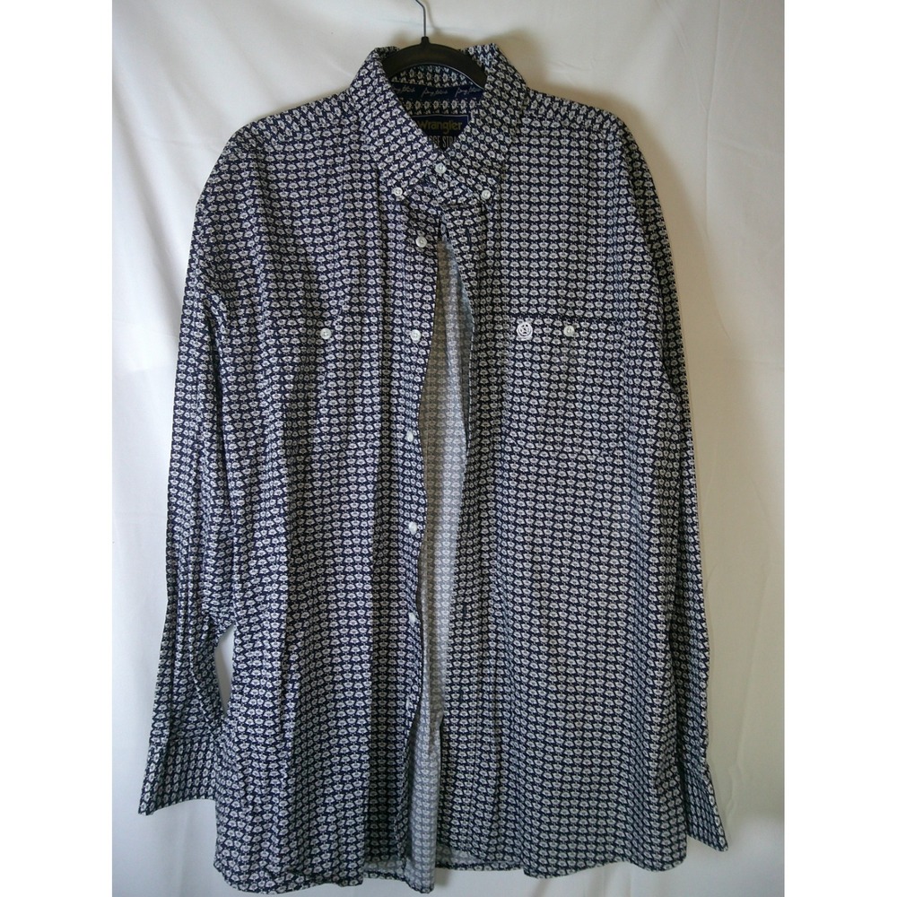 Wrangler George Strait Mens XL‎ Navy Blue Geometric Fan Print Button Down Shirt